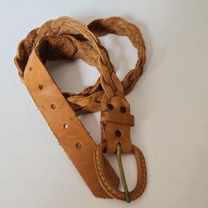 Vintage Caramel Color Braided Genuine Leather Belt